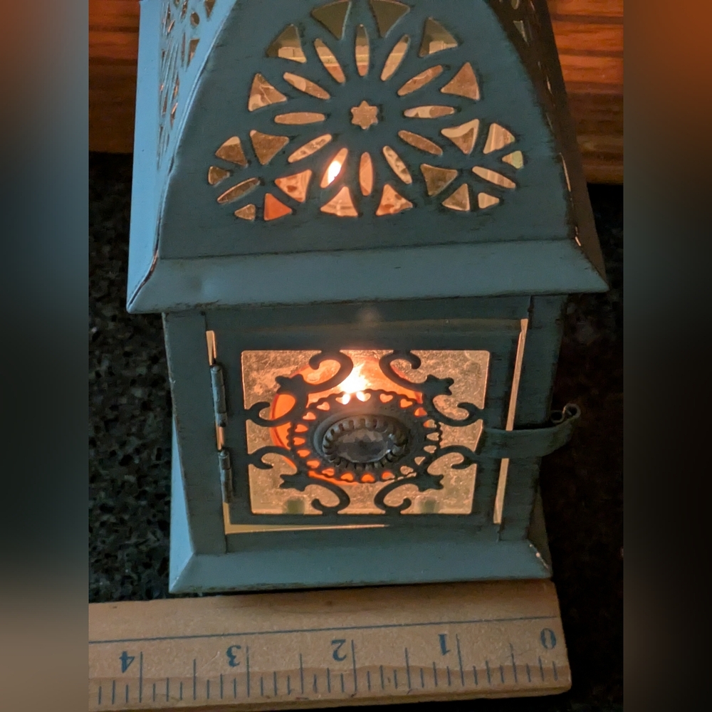 Pier 1 Cutwork Metal Votive Candle Lantern. Hanging or Tabletop. - Picture 6 of 10